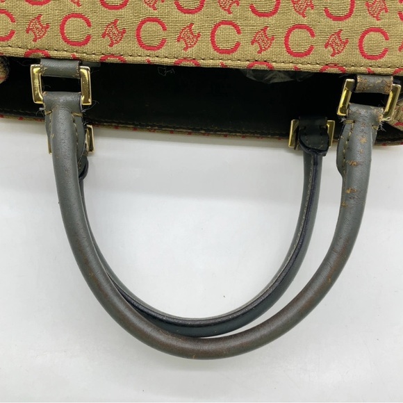 Auth Celine C Macadam Pattern Canvas x Leather Khaki Hand Bag handles have wear - Picture 15 of 16